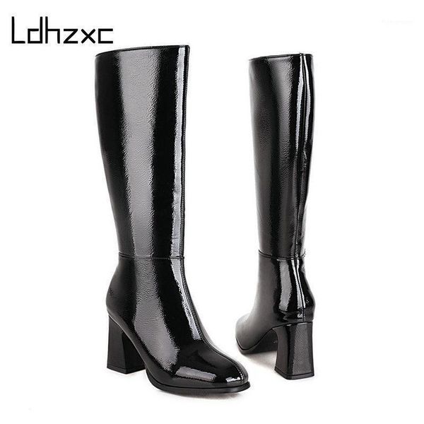 

boots ldhzxc black knee high autumn square heels female round toe pu leather ladies casual shoes woman1