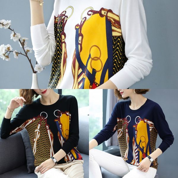 

low crew neck printed women's long sleeve thin style mother's wear low crew neck printed t-shirt t-shirt women's long sleeve, White;black