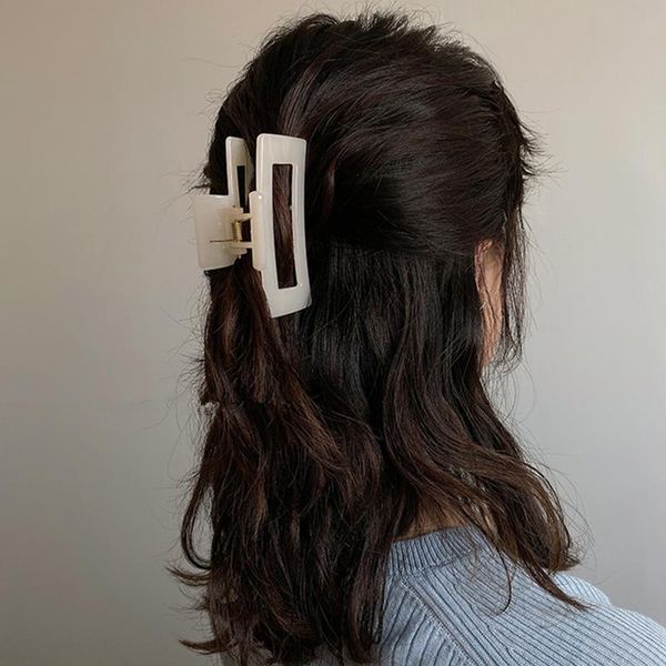

aomu 1pc square plastic ins korean colorful chic hair clips girls hairpins crab claws clamp hair accessories for women wmtaua bdegarden, Golden;white