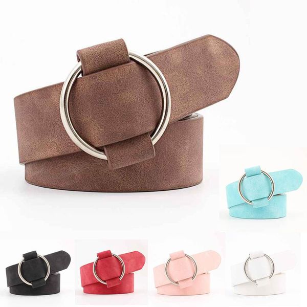 

fashion pu leather without pin round buckle belt women casual ladies jeans belts for women pants dress vintage wild waistband, Black;brown