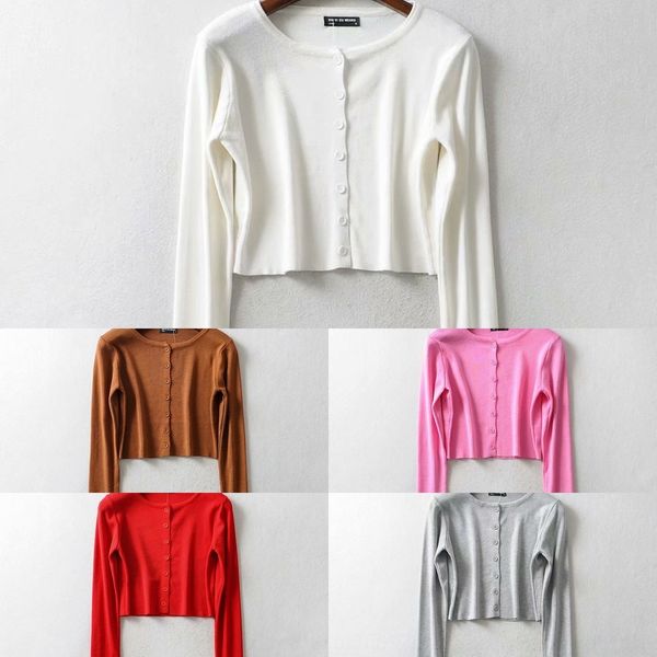 

mb2ab neck color single breasted knitted cardigan waisted short coat sweatersweaterhigh women's crew solid sweater long sleeve short, White;black