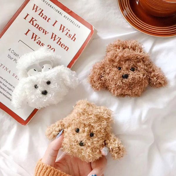 

dropship lovely dog furry storage bag pouch cover for tws airpods 2 pro wireless earphone plush animal print protective shell winter
