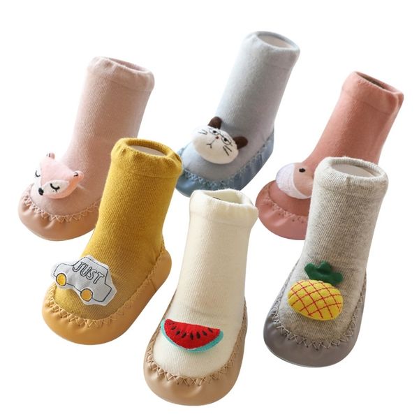 

baby non slip leather soles socks shoes newborn infant toddler girl boy spring summer cotton fox floor socks first walker shoes y201009, Pink;yellow