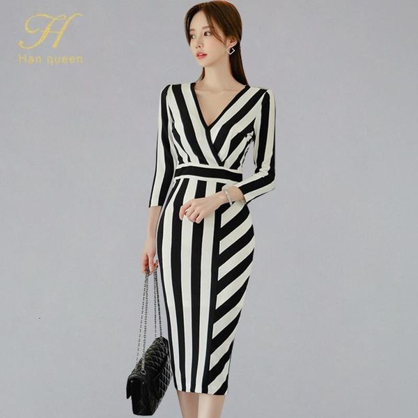 

2021 new summer retro striped print vestidos dress women office work tunic bodycon sheath casual pencil dresses, Black;gray