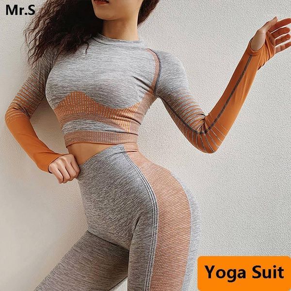 

yoga outfits 2 pcs seamless workout clothes for women long sleeve set crop sport suit sportswear gym fitness outfit clothes1, White;red