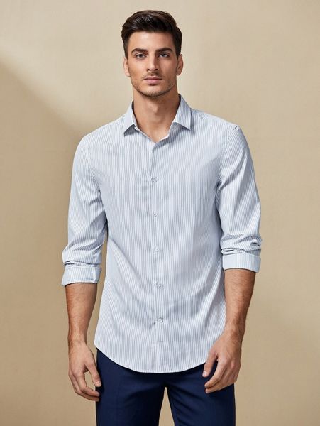 

men collared striped shirt u9ti#, White;black