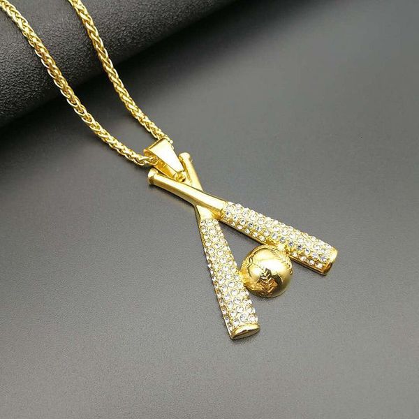 

factoryqz5liced gold hip hop out bling stainless color steel baseball pendants necklaces for men rapper jewelry drop shi