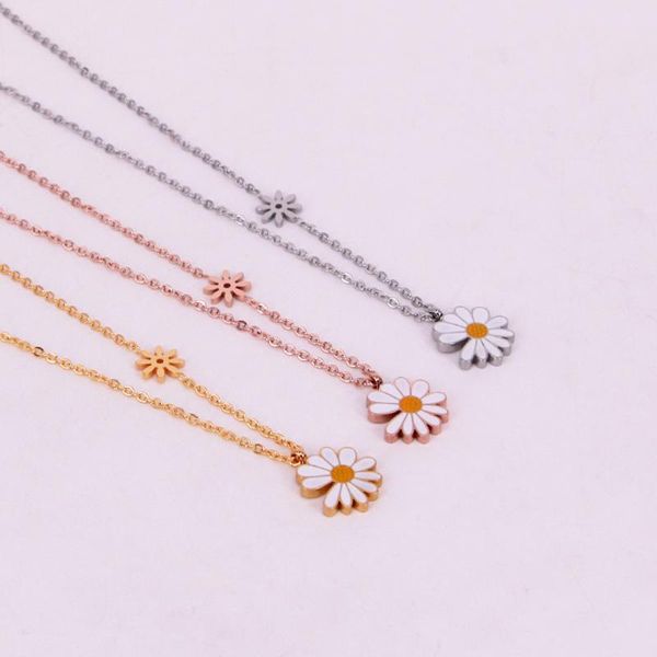 

chains stainless steel little daisy women chock pendant necklace flower italy necklaces minimalist jewelry, Silver