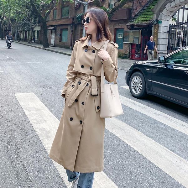 

autumn casual long trench coat women 2020 new sashes double breasted office lady coat solid trench outwear, Tan;black