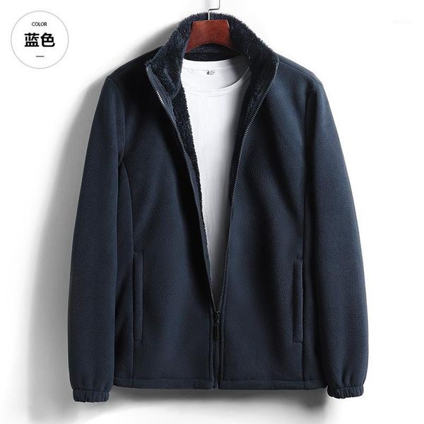 

men's sweaters 2021 autumn and winter men's solid color stand collar plush jacket coat plus velvet large size all-match coat1, White;black