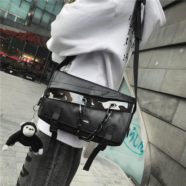 

ins japanese dark tooling fan can hong kong style art fashion cool chain cross bag large capacity couple shoulder bag