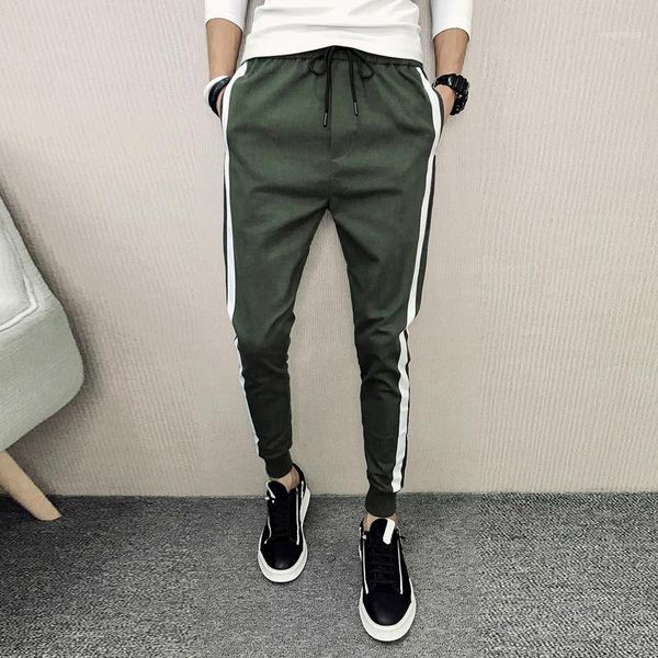 

2018 new men's harem pants white stripe drawstring casual pants men slim fit long trousers male hip hop streetwear mens joggers1, Black