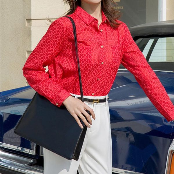 

new womens blouse office wear french retro flowers printed female red shirt and clothes with buttons1, White