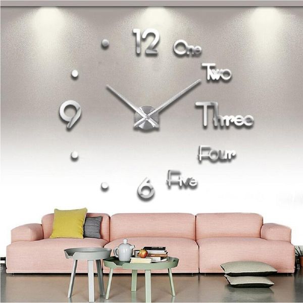 

large wall clock 3d diy decorative kitchen clocks acrylic mirror stickers quartz needle watch horloge home decor reloj de pared1