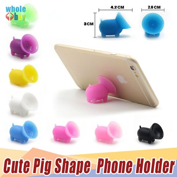 

wholesale cute cartoon suction cup mini pig mobile phone holder stand for iphone 6 for galaxy s4 phones universal phone
