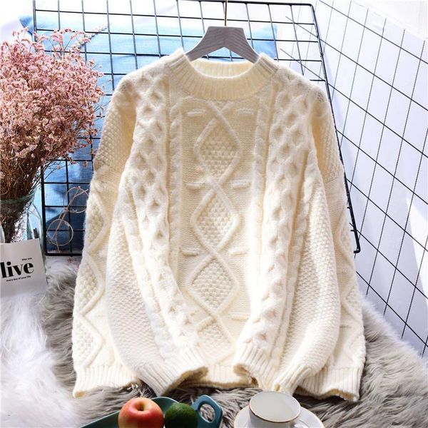 

2020 women knitted pullovers sweater casual solid outer wear autumn winter thicken warm soft knitwear for female1, White;black