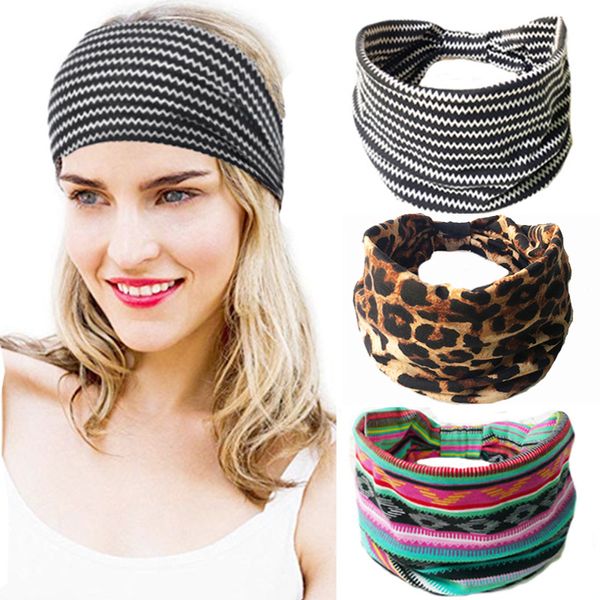 Mulheres Bohemian Headband Leopard Imprimir Esportes Hairband Yoga Impresso Headband Suor Absorvente Confortável Hairbands Elastic