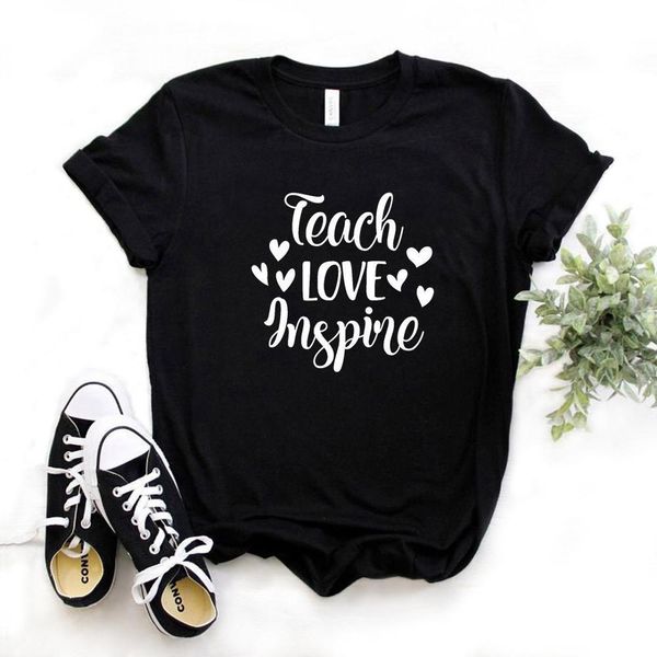 

women t shirt teach love inspire print tshirt women short sleeve o neck loose t-shirt ladies causal tee shirt clothes, White