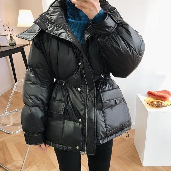 

fashion new winter warm cotton padded rusanranz women parkas jacket coats solid color clothes1, Black