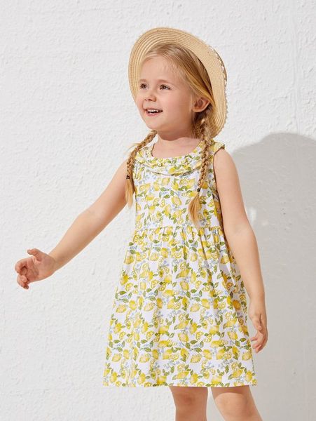 

toddler girls allover lemon print smock dress she, Red;yellow