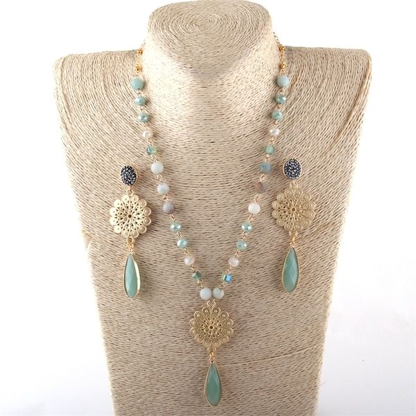 

fashion jewelry set n-e stone / rosary chain metal flower link glass droptassel necklace bracelet earring 201222, Slivery;crystal