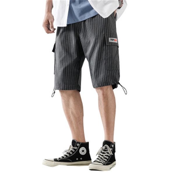 

mens summer casual sell loose shorts breathable drawstring short pants male striped hip hop street clothing, White;black