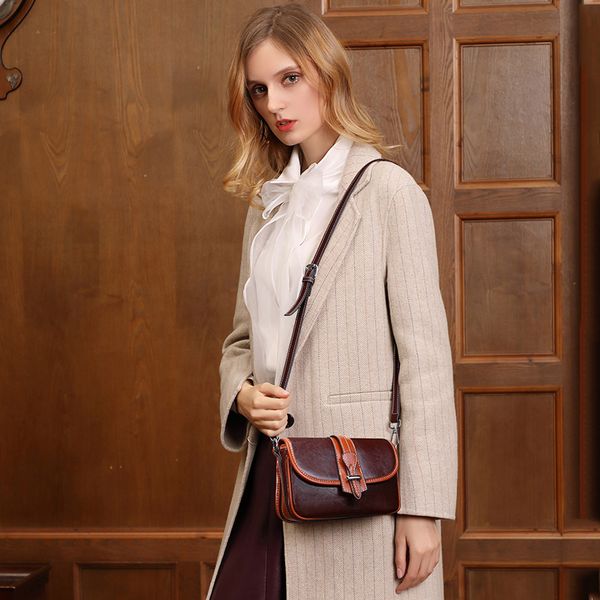 

fashion crossbody bags for women 2020 genuine leather flap bag handbag oil wax cow leather women messenger bags