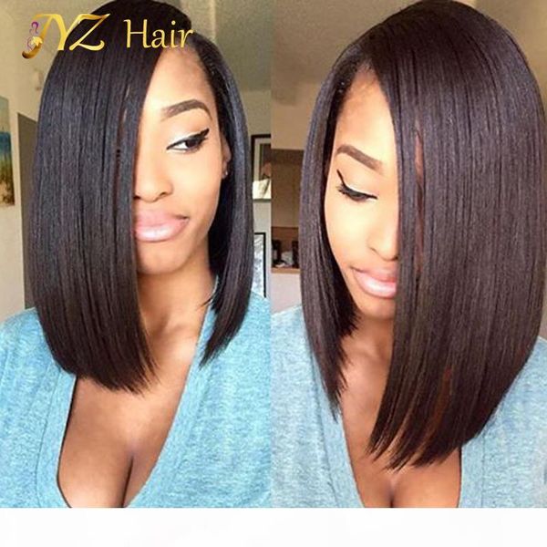

jyz brazilian lace front wigs glueless human hair full lave wigs bob wig middle part short bob with baby hair for black women, Black;brown
