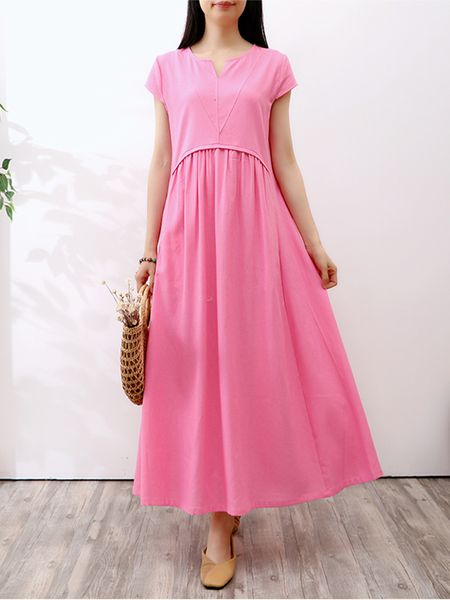 

2021 new women's summer dress long sleeves in a short sleeve pocket with low-cut v, solid colour autumn cotton and linen dressed h0012, Black;gray