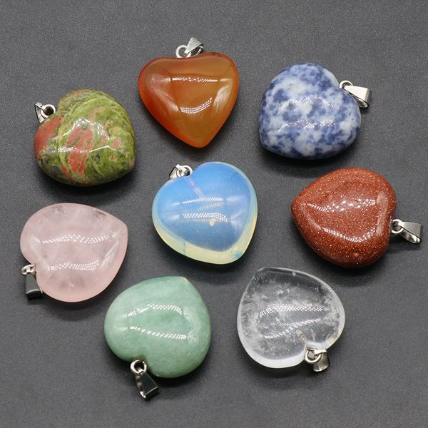 

30mm natural quartz heart stone charms pendant healing crystal hearts chakra crystal pendants charm for jewelry making, Bronze;silver