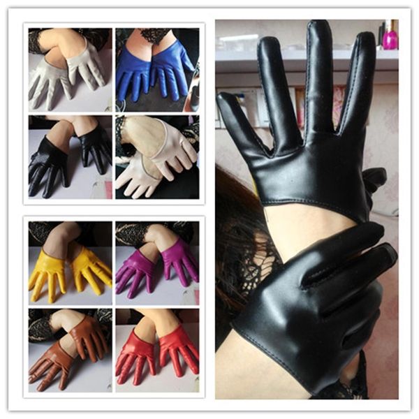 

new arrival women faux full finger pu leather half palm motorcycle lady' driving gloves, Blue;gray