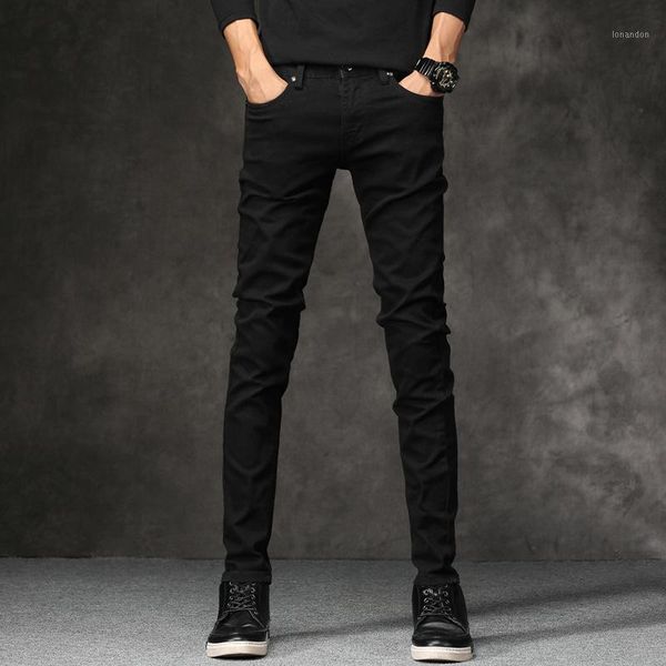 

korean style fashion men jeans stretch black color casual pencil pants elastic tight trousers streetwear narrow skinny jeans men1, Blue