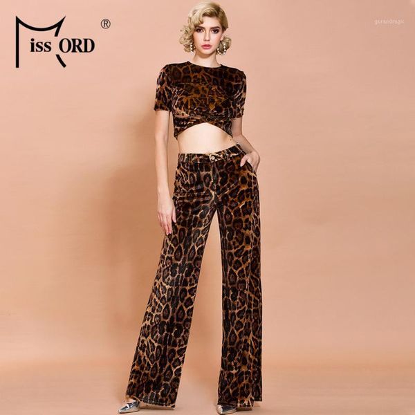 

missord 2019 o neck women short long pants leopard print 2 pcs women set sexy1, White