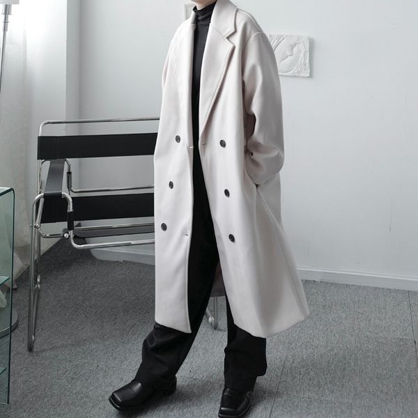 

2020 winter double male breasted woollen autumn long coat trenchcoat outerwear males streetwear vintage jacket 2ts9, Black;brown