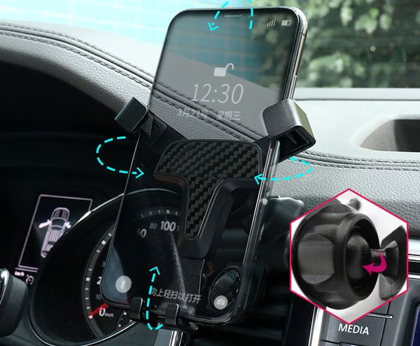 

fit for volkswagen atlas 2019 2020 accessories carbon mobile cell phone holder car air vent mount stand 1set