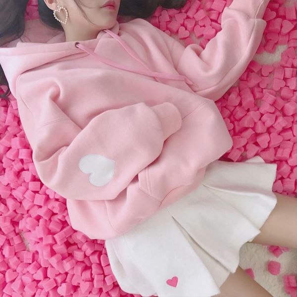

harajuku fashion plus velvet женщина толстовка сладкая симпатичные формы сердца вышивка девушка толстовка с длинным рукавом женских пуловеры, Black