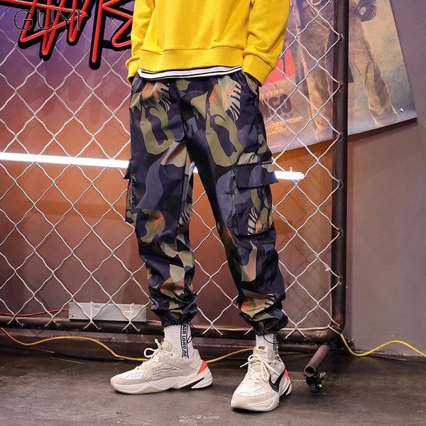 

men's pants men harem hip hop male side pockets trousers fashion streetwear casual cargo sweatpants print retro camouflage, Black