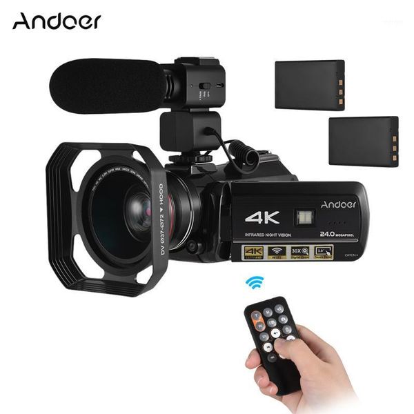 

camcorders andoer ac3 digital video camera 4k uhd 24mp camcorder 3.0" lcd with 2pcs batteries+extra 0.39x lens+microphone+lens hood1