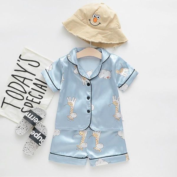 

baby kids boys girls pajamas cartoon deer print sleepwear outfits set short sleeve blouse +shorts sleepwear pajamas pyjamas1, Blue;red
