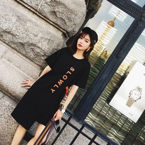 

корейский новый короткий рукав печати dressloosemedium большого женского и одну части корейского новый короткий рукав печать платье dresslon, Black;gray