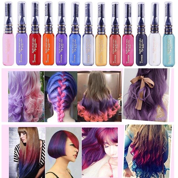 

13 colors one-off hair color dye temporary non-toxic diy hair color mascara washable one-time hair dye crayons 12pcs