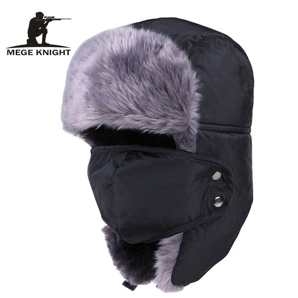 

mege knight brand russian bomber hats warm winter men and women earmuffs cap with mask thick camocap ear riding y200110, Blue;gray