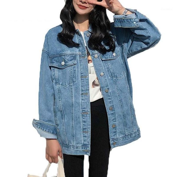 

yocalor solid jean jeans jacket for women loose casual blue women coats female outwear denim feminine chaqueta mujer coat autumn1, Black;brown