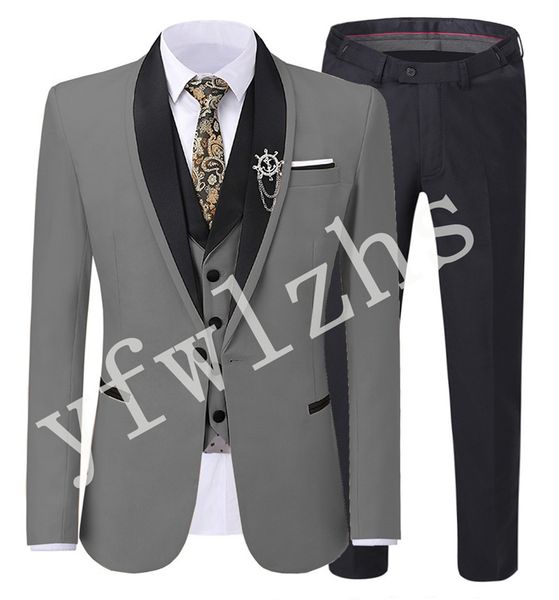 

handsome one button groomsmen shawl lapel groom tuxedos men suits wedding/prom/dinner man blazer(jacket+pants+tie+vest) w609, Black;gray