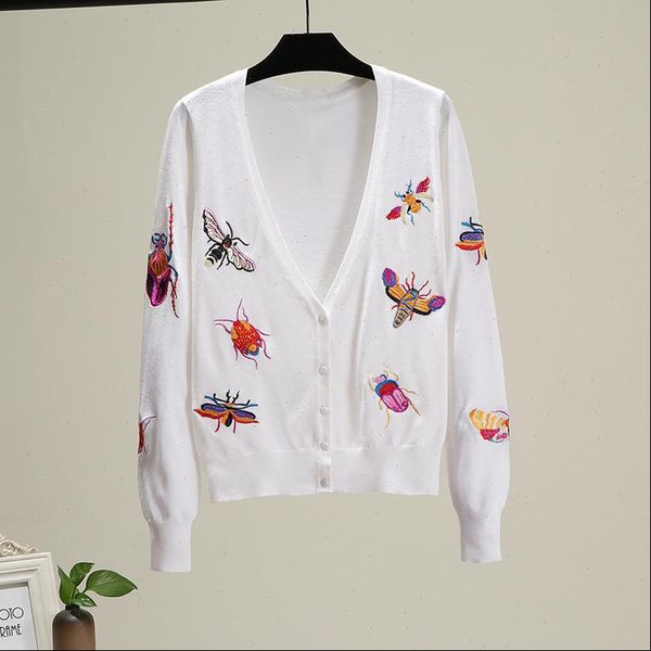 

autumn v neck long sleeve insect cardigans women knitted jacket embroidered sweater women casual outerwear ta8906, White;black