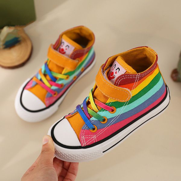 

for girl autumn 2020 new children's kids high-canvas casual wild boys sneakers girls rainbow shoes, Black;red