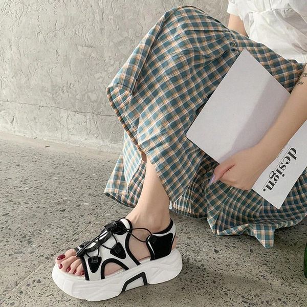 

cootelili women summer sandals fashion flats shoes 2020 fashion sandal non-slip black white basic 4cm heel sandals woman shoes #5c7l