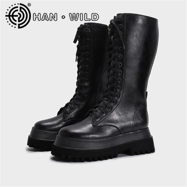 

boots all black women long lace up high heels woman ladies chunky platform shoes female footwear motorcycle