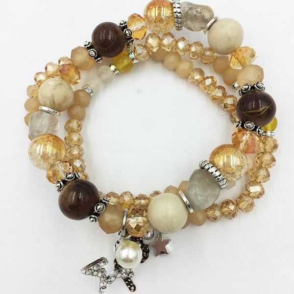 

hangjing 3pcs/set new luxury friendship charm elastic star color couple crystal natural stone bracelets for women men homme 20201, Golden;silver