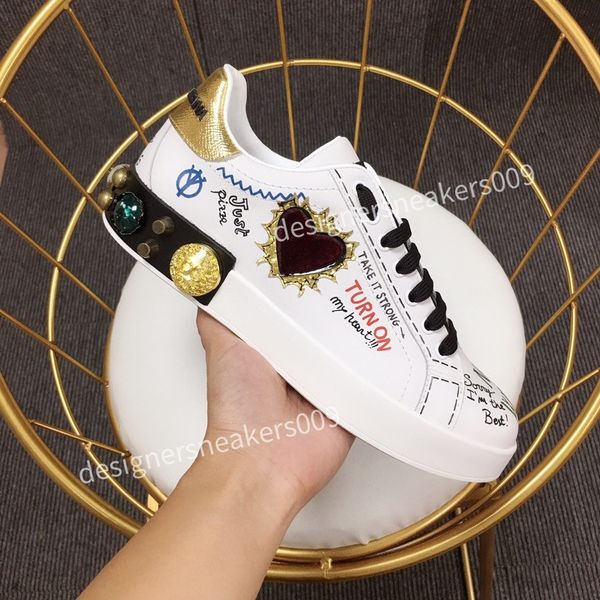 

designer sneakers men womens casual shoes fashion white genuine leather luxury flower embroidered flat sports handmade shoes, Red;white
